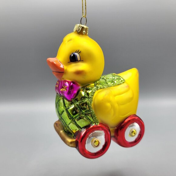 Holiday Duck Pull Toy Glass Ornament Christmas Tree Home Decor - Picture 12 of 15